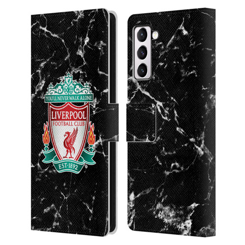 Liverpool Football Club Marble Black Crest Leather Book Wallet Case Cover For Samsung Galaxy S21+ 5G