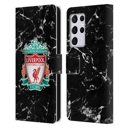 Liverpool Football Club Marble Black Crest Leather Book Wallet Case Cover For Samsung Galaxy S21 Ultra 5G