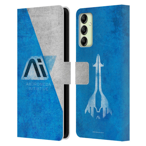 EA Bioware Mass Effect Andromeda Graphics Initiative Distressed Leather Book Wallet Case Cover For Samsung Galaxy A14 5G