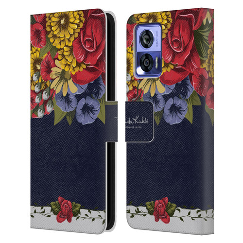 Frida Kahlo Red Florals Blooms Leather Book Wallet Case Cover For Motorola Edge 30 Neo 5G