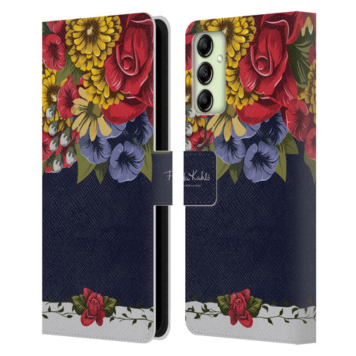 Frida Kahlo Red Florals Blooms Leather Book Wallet Case Cover For Samsung Galaxy A14 5G