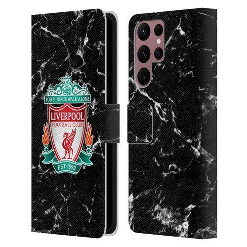 Liverpool Football Club Marble Black Crest Leather Book Wallet Case Cover For Samsung Galaxy S22 Ultra 5G