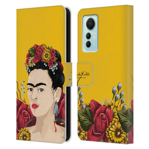 Frida Kahlo Red Florals Portrait Leather Book Wallet Case Cover For Xiaomi 12 Lite