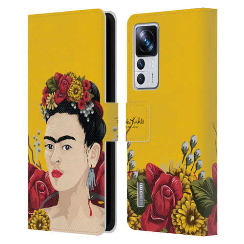 Frida Kahlo Red Florals Portrait Leather Book Wallet Case Cover For Xiaomi 12T Pro