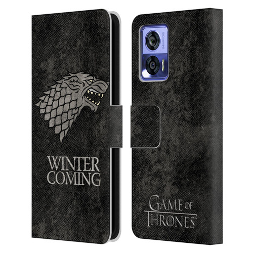 HBO Game of Thrones Dark Distressed Look Sigils Stark Leather Book Wallet Case Cover For Motorola Edge 30 Neo 5G
