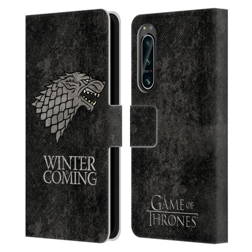 HBO Game of Thrones Dark Distressed Look Sigils Stark Leather Book Wallet Case Cover For Sony Xperia 5 IV