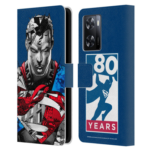 Superman DC Comics 80th Anniversary Collage Leather Book Wallet Case Cover For OPPO A57s