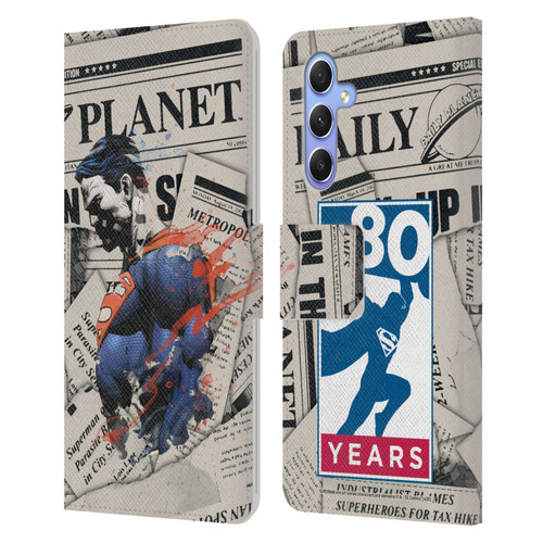 Superman DC Comics 80th Anniversary Newspaper Leather Book Wallet Case Cover For Samsung Galaxy A34 5G