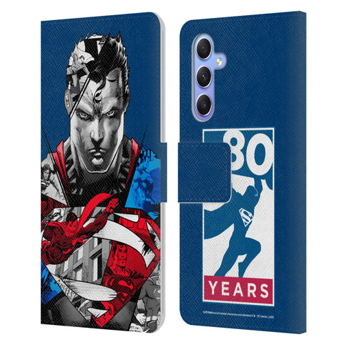 Superman DC Comics 80th Anniversary Collage Leather Book Wallet Case Cover For Samsung Galaxy A34 5G