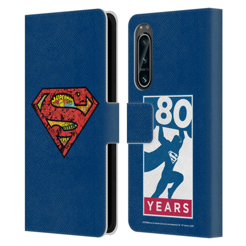 Superman DC Comics 80th Anniversary Logo Leather Book Wallet Case Cover For Sony Xperia 5 IV