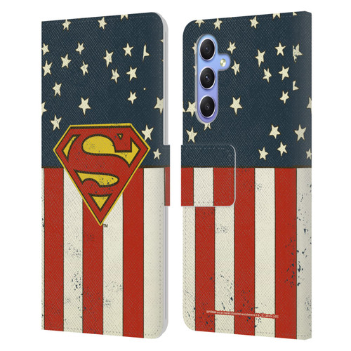 Superman DC Comics Logos U.S. Flag Leather Book Wallet Case Cover For Samsung Galaxy A34 5G