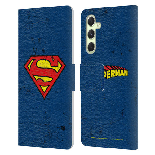 Superman DC Comics Logos Distressed Leather Book Wallet Case Cover For Samsung Galaxy A54 5G