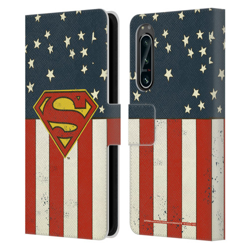 Superman DC Comics Logos U.S. Flag Leather Book Wallet Case Cover For Sony Xperia 5 IV