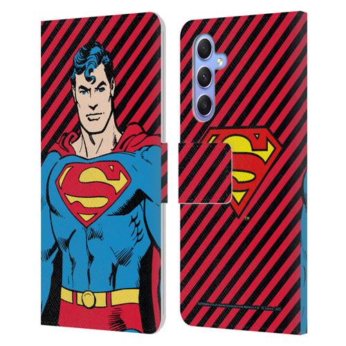 Superman DC Comics Vintage Fashion Stripes Leather Book Wallet Case Cover For Samsung Galaxy A34 5G