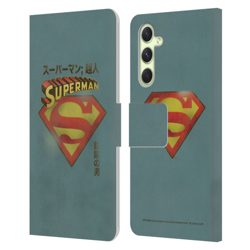 Superman DC Comics Vintage Fashion Japanese Logo Leather Book Wallet Case Cover For Samsung Galaxy A54 5G