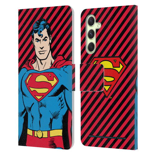 Superman DC Comics Vintage Fashion Stripes Leather Book Wallet Case Cover For Samsung Galaxy A54 5G