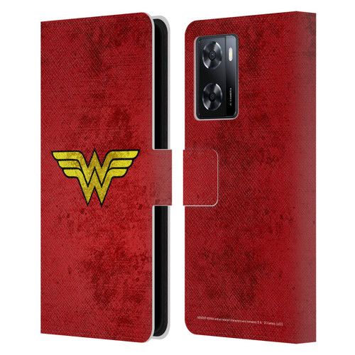 Wonder Woman DC Comics Logos Distressed Leather Book Wallet Case Cover For OPPO A57s