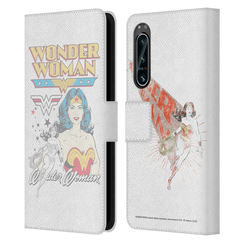 Wonder Woman DC Comics Vintage Art White Leather Book Wallet Case Cover For Sony Xperia 5 IV