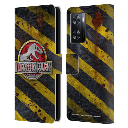 Jurassic Park Logo Distressed Look Crosswalk Leather Book Wallet Case Cover For OPPO A57s