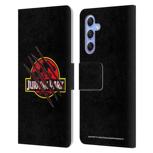 Jurassic Park Logo Plain Black Claw Leather Book Wallet Case Cover For Samsung Galaxy A34 5G