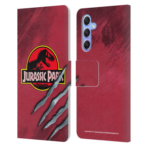 Jurassic Park Logo Red Claw Leather Book Wallet Case Cover For Samsung Galaxy A34 5G