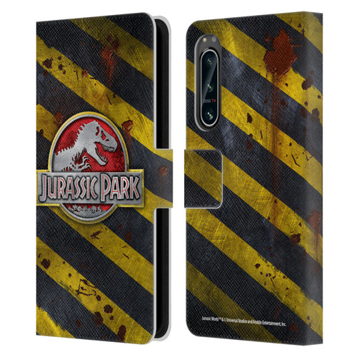 Jurassic Park Logo Distressed Look Crosswalk Leather Book Wallet Case Cover For Sony Xperia 5 IV