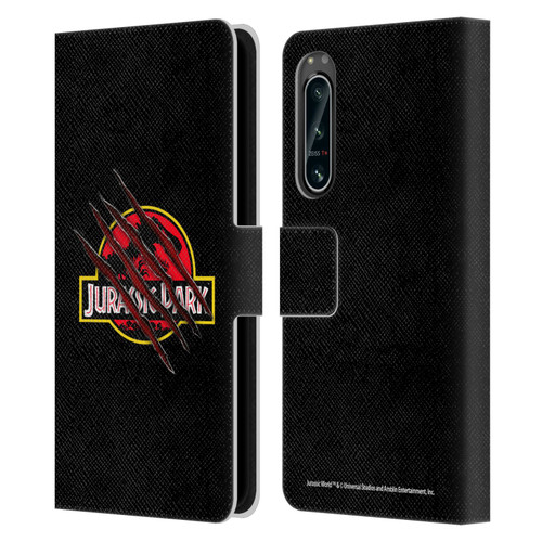 Jurassic Park Logo Plain Black Claw Leather Book Wallet Case Cover For Sony Xperia 5 IV