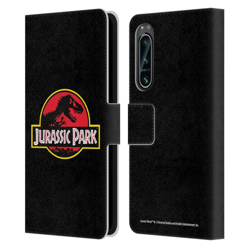 Jurassic Park Logo Plain Black Leather Book Wallet Case Cover For Sony Xperia 5 IV