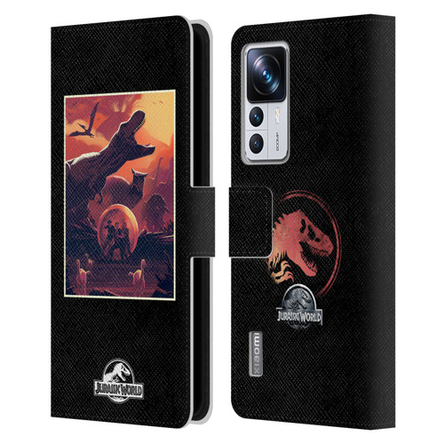 Jurassic World Vector Art Volcano Escape Leather Book Wallet Case Cover For Xiaomi 12T Pro