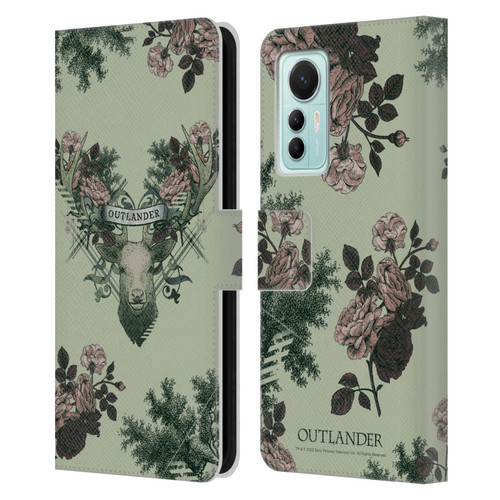 Outlander Composed Graphics Floral Deer Leather Book Wallet Case Cover For Xiaomi 12 Lite