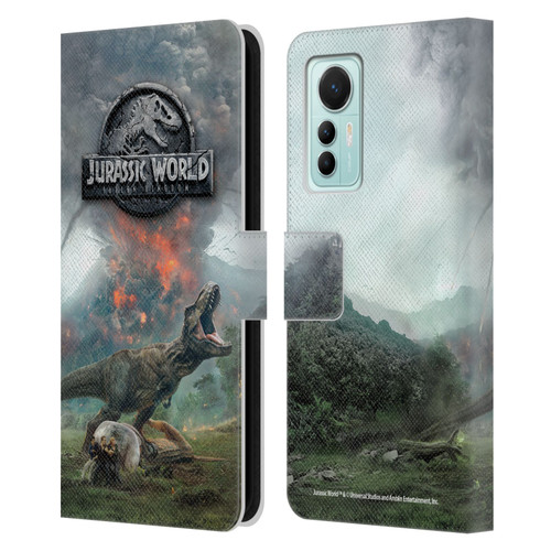 Jurassic World Fallen Kingdom Key Art T-Rex Volcano Leather Book Wallet Case Cover For Xiaomi 12 Lite