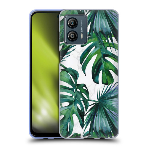 Nature Magick Tropical Palm Leaves On Marble Green Tropics Soft Gel Case for Motorola Moto G53 5G