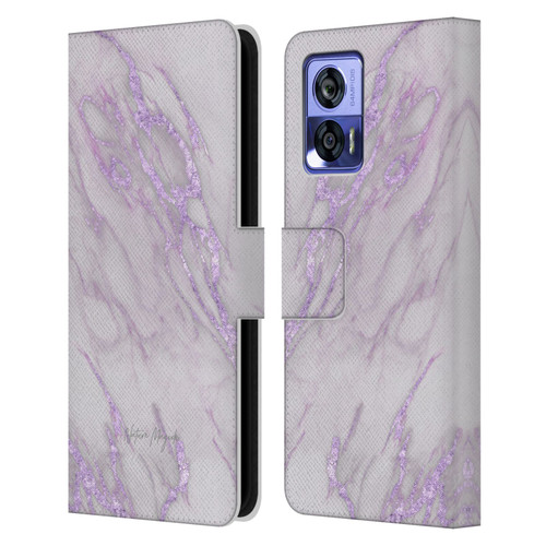 Nature Magick Marble Metallics Purple Leather Book Wallet Case Cover For Motorola Edge 30 Neo 5G