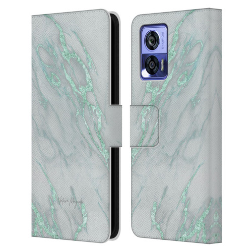 Nature Magick Marble Metallics Teal Leather Book Wallet Case Cover For Motorola Edge 30 Neo 5G