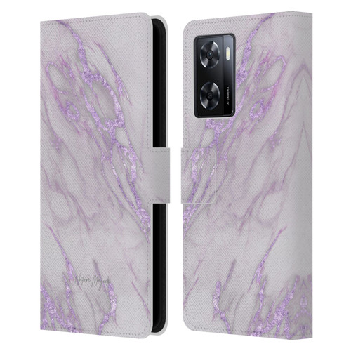 Nature Magick Marble Metallics Purple Leather Book Wallet Case Cover For OPPO A57s