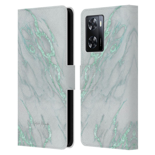 Nature Magick Marble Metallics Teal Leather Book Wallet Case Cover For OPPO A57s