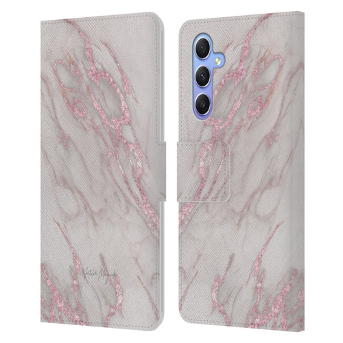 Nature Magick Marble Metallics Pink Leather Book Wallet Case Cover For Samsung Galaxy A34 5G