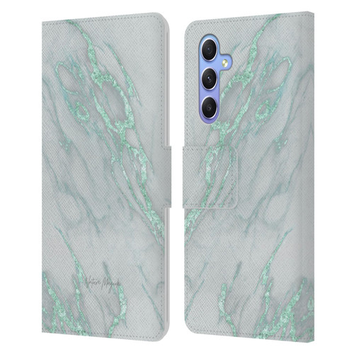 Nature Magick Marble Metallics Teal Leather Book Wallet Case Cover For Samsung Galaxy A34 5G