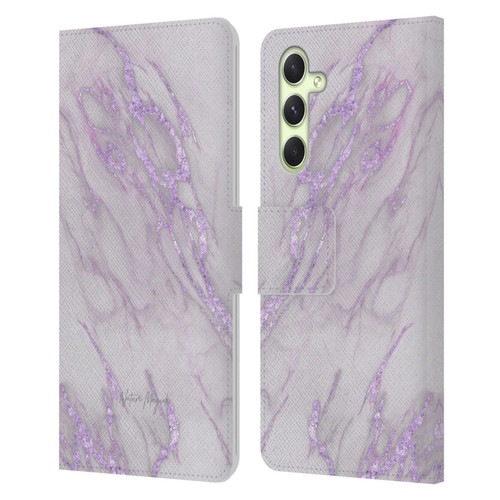 Nature Magick Marble Metallics Purple Leather Book Wallet Case Cover For Samsung Galaxy A54 5G