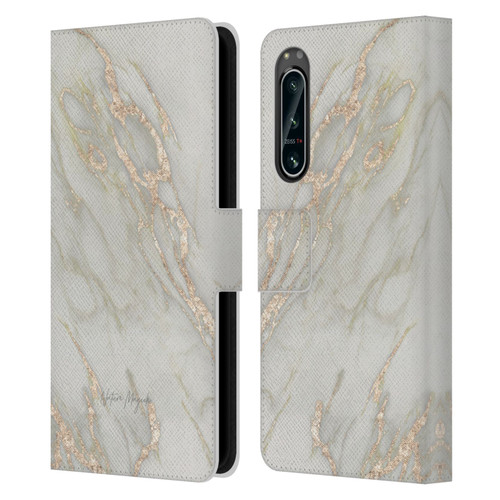 Nature Magick Marble Metallics Gold Leather Book Wallet Case Cover For Sony Xperia 5 IV