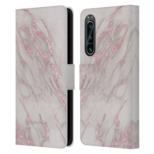 Nature Magick Marble Metallics Pink Leather Book Wallet Case Cover For Sony Xperia 5 IV