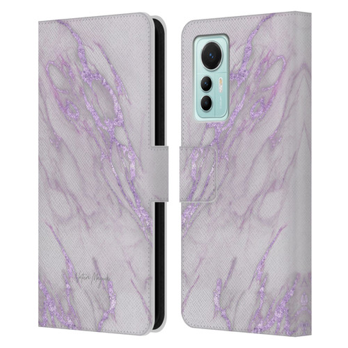 Nature Magick Marble Metallics Purple Leather Book Wallet Case Cover For Xiaomi 12 Lite