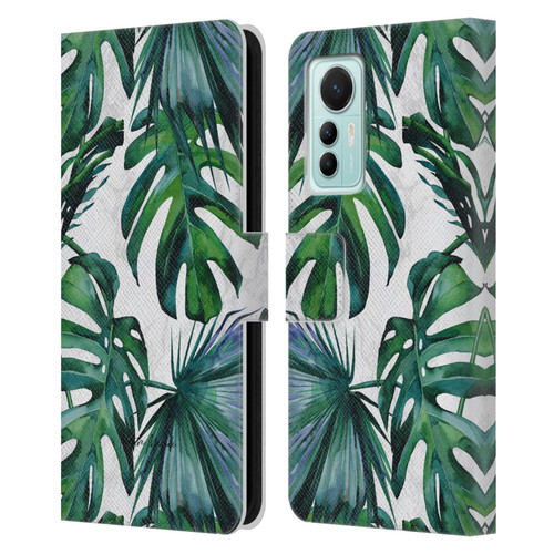 Nature Magick Tropical Palm Leaves On Marble Green Tropics Leather Book Wallet Case Cover For Xiaomi 12 Lite