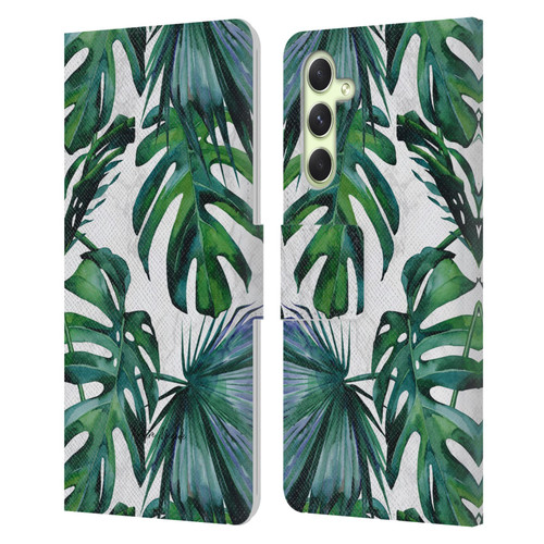 Nature Magick Tropical Palm Leaves On Marble Green Tropics Leather Book Wallet Case Cover For Samsung Galaxy A54 5G