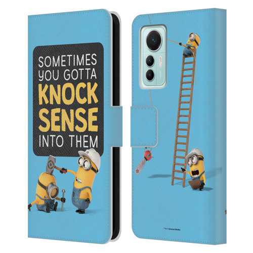 Despicable Me Funny Minions Knock Sense Leather Book Wallet Case Cover For Xiaomi 12 Lite