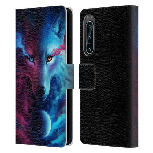 Jonas "JoJoesArt" Jödicke Wildlife Wolf Galaxy Leather Book Wallet Case Cover For Sony Xperia 5 IV