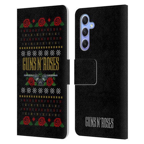 Guns N' Roses Christmas Text Logo Pistol Leather Book Wallet Case Cover For Samsung Galaxy A34 5G