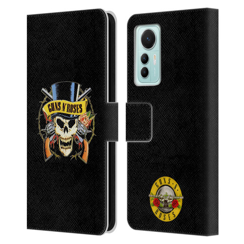 Guns N' Roses Key Art Top Hat Skull Leather Book Wallet Case Cover For Xiaomi 12 Lite