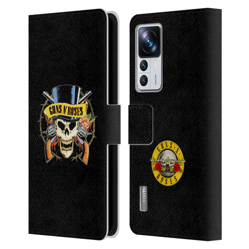 Guns N' Roses Key Art Top Hat Skull Leather Book Wallet Case Cover For Xiaomi 12T Pro