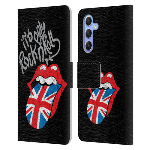 The Rolling Stones Albums Only Rock And Roll Distressed Leather Book Wallet Case Cover For Samsung Galaxy A34 5G